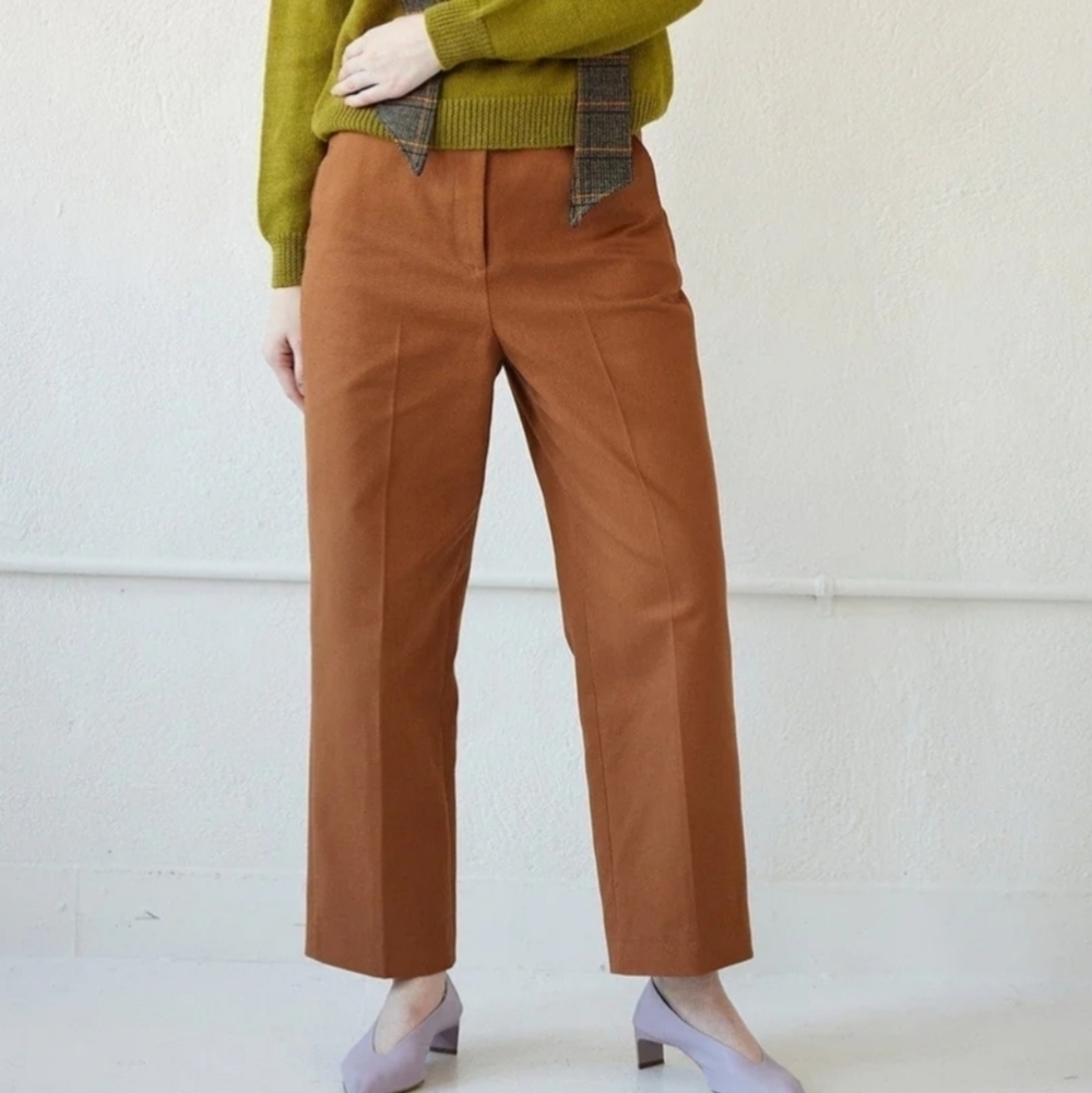 Christine Alcalay Piper Pant Cotton Twill Ankle Length Nutmeg Brown Size 6